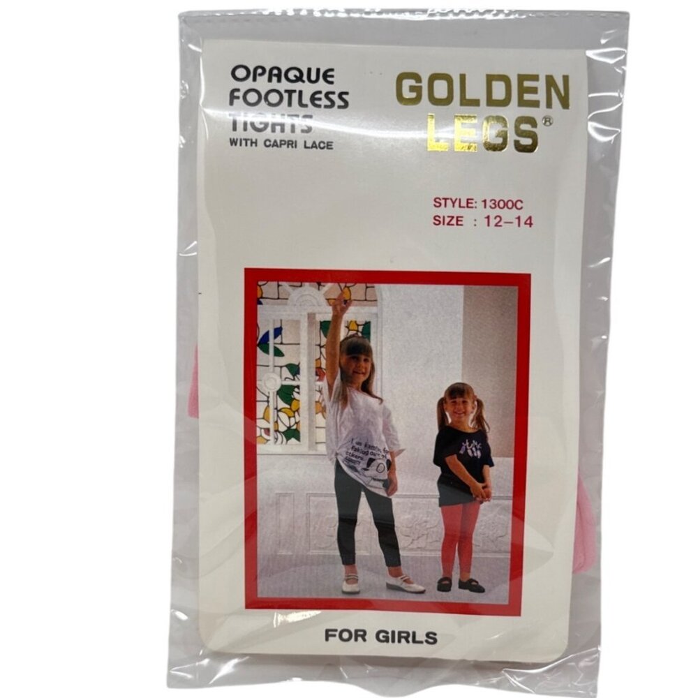 Golden Legs Girls Opaque Footless Tights With Capri Lace Pink 12-14